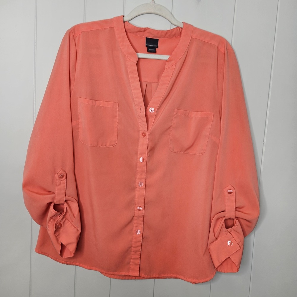 Covington Button Up Blouse Button Sling Sleeves Coral Women's Large